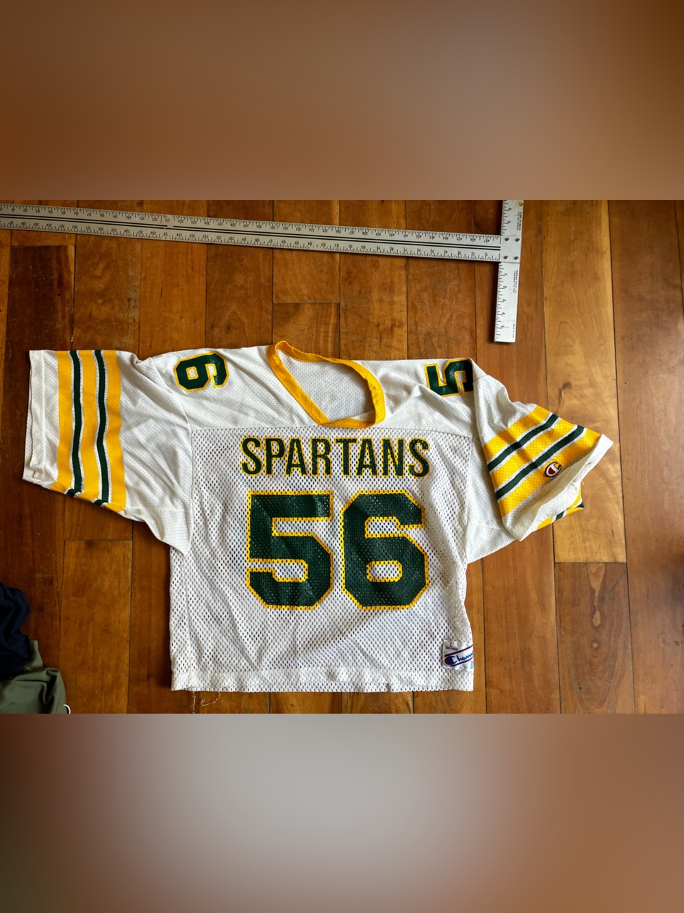 Champion White Green Yellow Spartans #56 Mesh Football Jersey